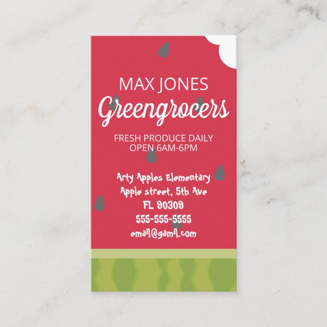 greengrocers watermelon cafe fruit and veg shop business card (Front)