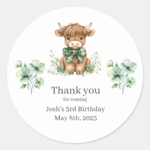 GreenHighland Cow Birthday Party Thank You Sticker