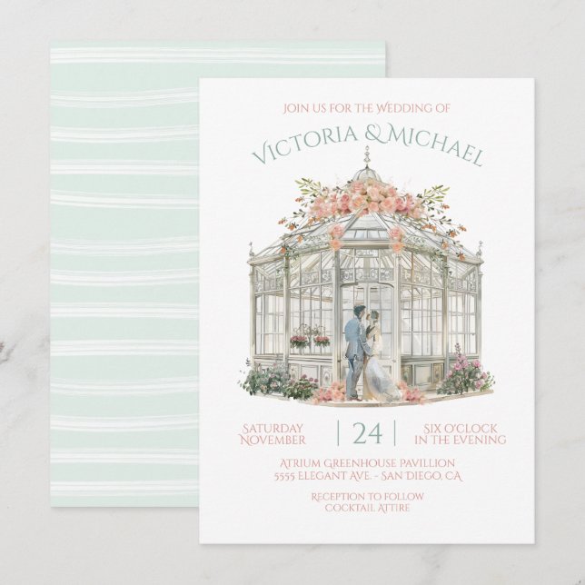 Greenhouse Bride & Groom Venue Wedding Watercolor Invitation (Front/Back)
