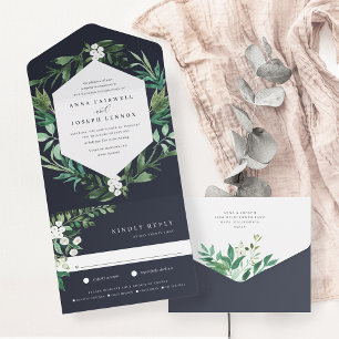 Greenhouse   Elegant Watercolor Botanical Wedding All In One Invitation