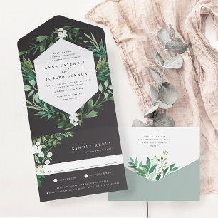 Greenhouse   Elegant Watercolor Botanical Wedding All In One Invitation
