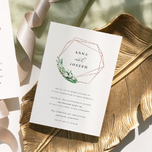Greenhouse Geometric Wreath   Botanical Wedding Invitation