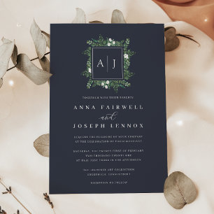 Greenhouse Monogram   Green Botanical Wedding Invitation