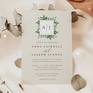 Greenhouse Monogram Green Botanical Wedding Invitation