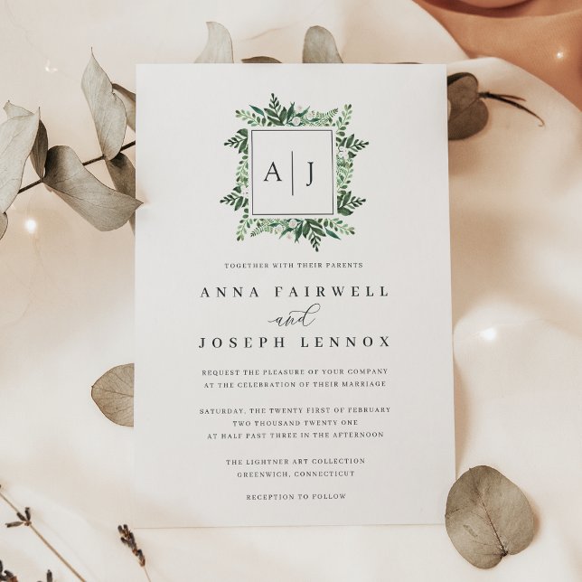Greenhouse Monogram | Green Botanical Wedding Invitation (Creator Uploaded)