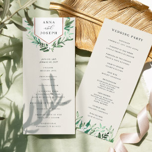 Greenhouse   Watercolor Botanical Wedding Ceremony Programme