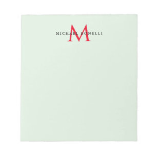 Greenish Grey & Red Monogram Modern Minimalist Notepad