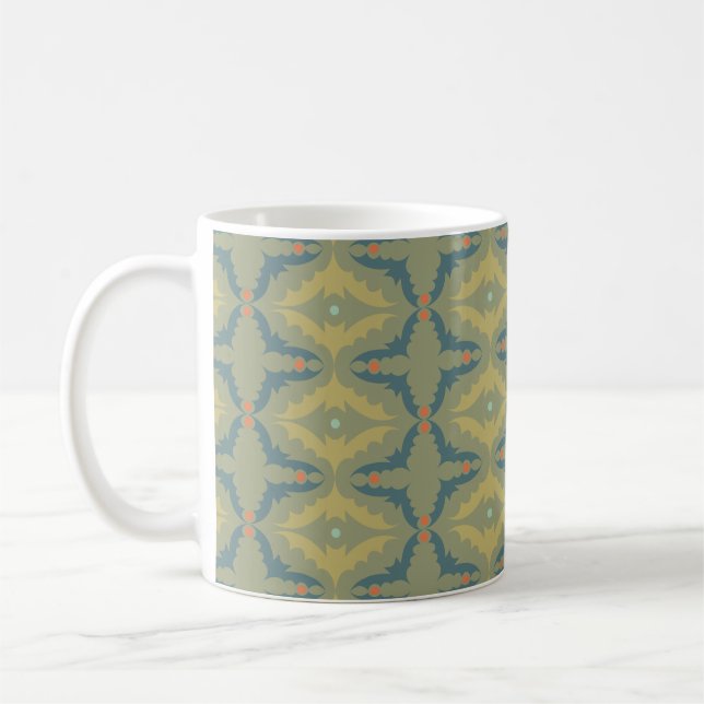 Greenish Retro Vintage Pattern Coffee Mug (Left)
