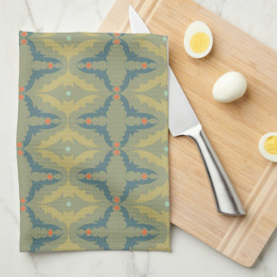 Greenish Retro Vintage Pattern Tea Towel