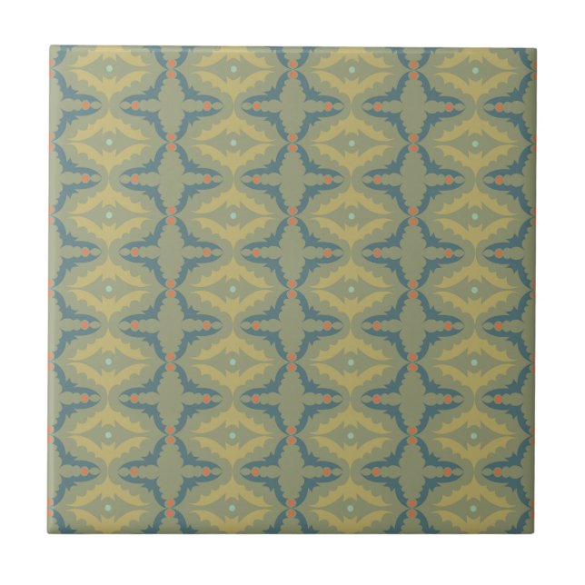 Greenish Retro Vintage Pattern Tile (Front)