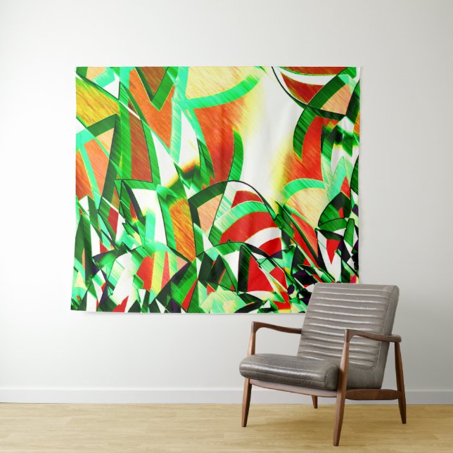 Greenish streaks on orange red image with drizzle tapestry (In Situ (Horizontal))
