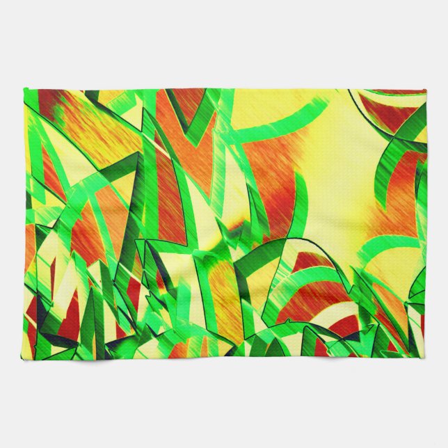 Greenish streaks over red image with drizzle tea towel (Horizontal)