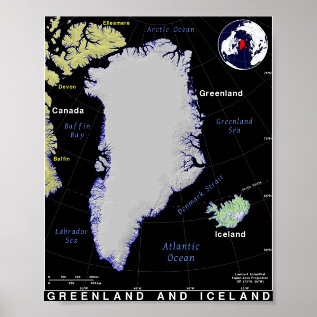  Greenland and Iceland Map Poster (Front)