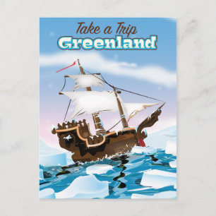 Greenland Cartoon travel poster print. Postcard