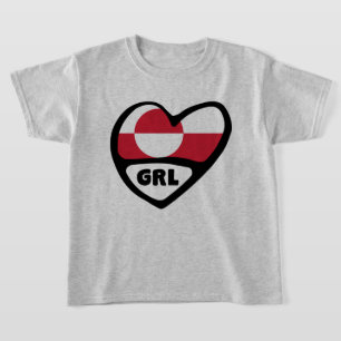 Greenland Country Code Flag Heart Pin Badge, GRL T-Shirt