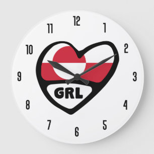 Greenland Country Code GRL Flag Heart Large Clock