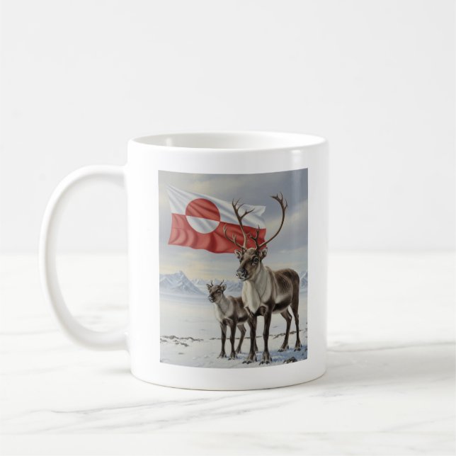 GREENLAND flag and arctic reindeer Coffee Mug (Left)