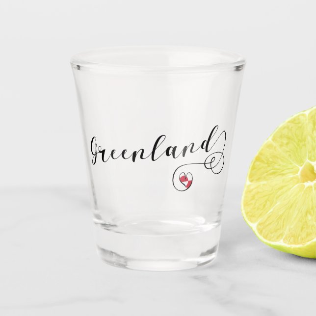 Greenland Flag Heart Script Shot Glass (Front)