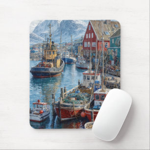 Greenland Harbour with Fishing Vessels Mouse Mat
