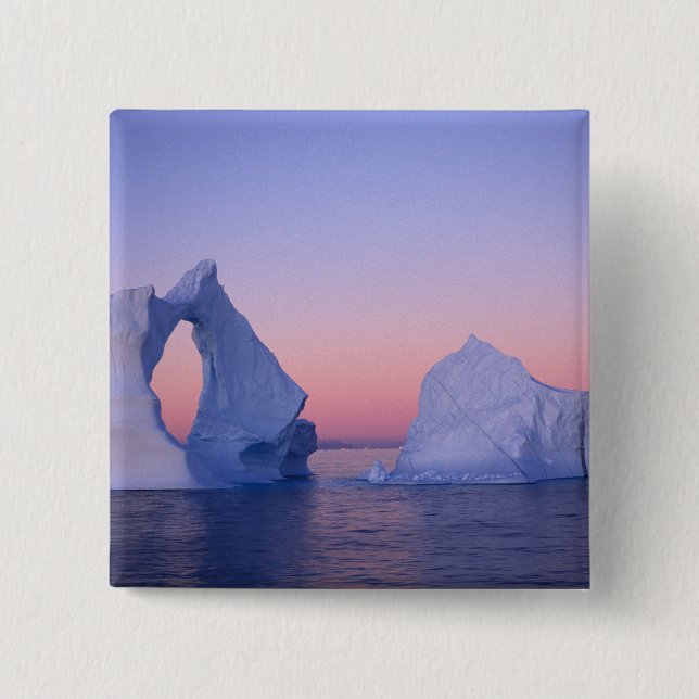 Greenland, Iceberg at sunset. 15 Cm Square Badge (Front)
