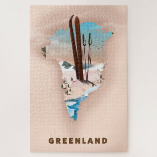 Greenland Illustrated Map travel poster print. Jigsaw Puzzle
