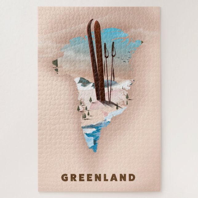 Greenland Illustrated Map travel poster print. Jigsaw Puzzle (Vertical)