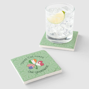 Greenland Ireland USA Shamrock Personalised Text Stone Coaster