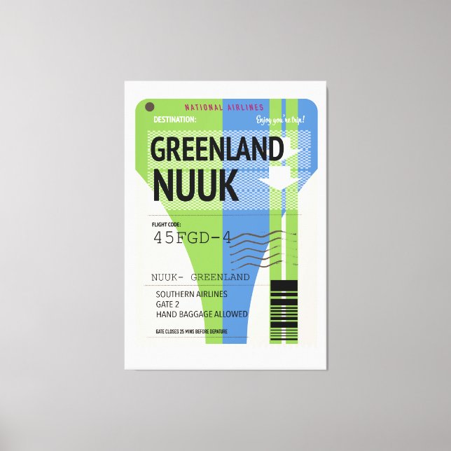 Greenland Nuuk travel ticket Canvas Print (Front)