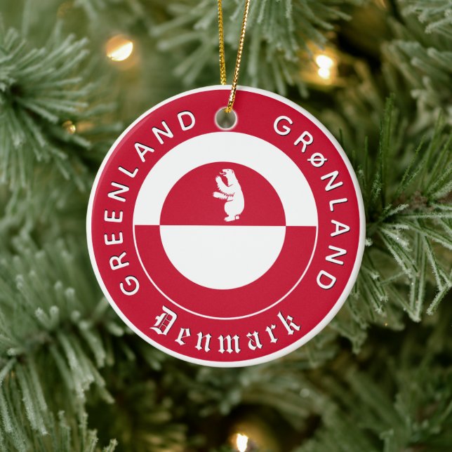 Greenland Ornament, Bear, travel, Greenland Flag Ceramic Tree Decoration (Tree)