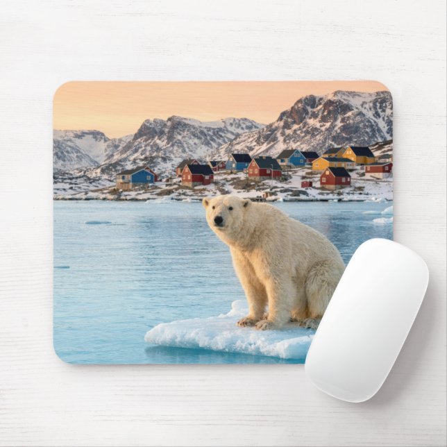 Greenland Polar Bear Floating on Ice Mouse Mat (With Mouse)