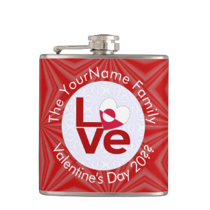 Greenland Red LOVE Flag Personalised Hip Flask