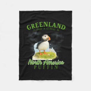 Greenland Travel Souvenir Puffin Arctic Bird Green Fleece Blanket