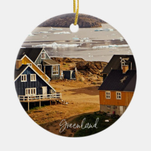Greenland village, scenic photograph ceramic tree decoration