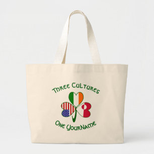 Greenlander Irish American Flags Shamrock Personal Large Tote Bag