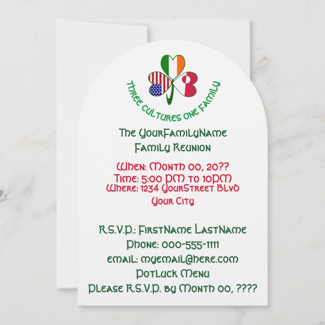 Greenlander Irish USA Shamrock Family Reunion Invitation (Front)