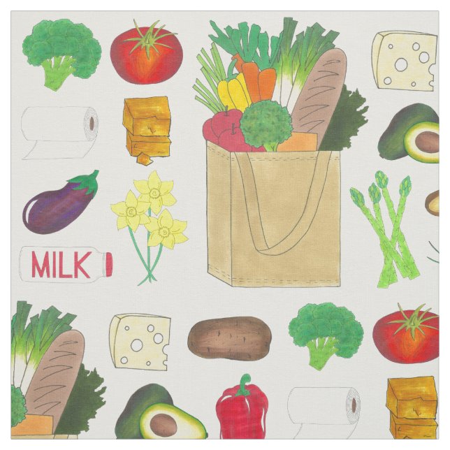Greenmarket Grocery Shopping Fruit Vegetable Foods Fabric (Swatch)