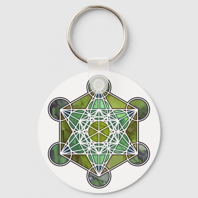 GreenMetatronCube Key Ring (Front)