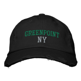 GREENPOINT NY Green on Black Vintage Style Embroidered Hat