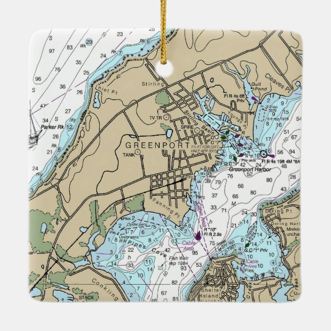 Greenport NY Nautical Chart Christmas Ceramic Ornament (Back)