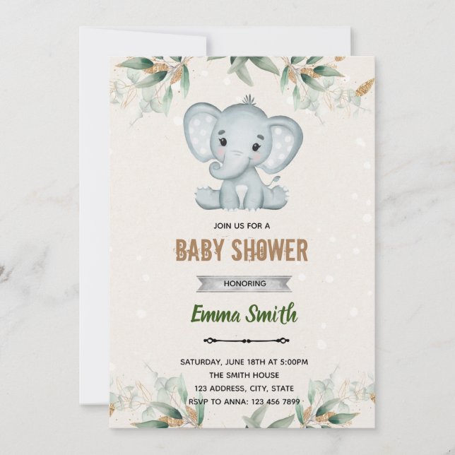 Greenry leaf elephant theme invitation (Front)