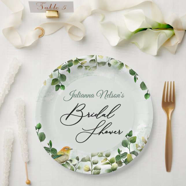 Greens and bird   paper plates (Wedding)