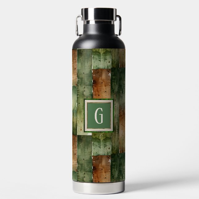 Greens and Brown Paint Wash Water Bottle (Front)