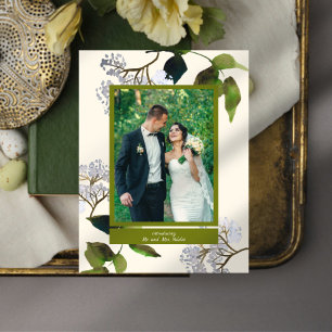 Greens and Florals Just Married Photo Announcement Postcard