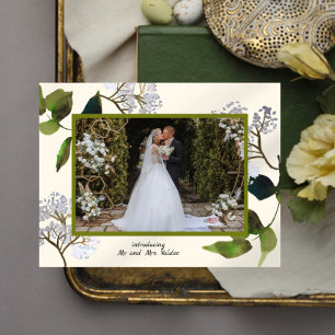 Greens and Florals Just Married Photo Announcement Postcard
