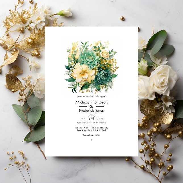 Greens and Golds Floral Summer Wedding Invitation (Creator Uploaded)