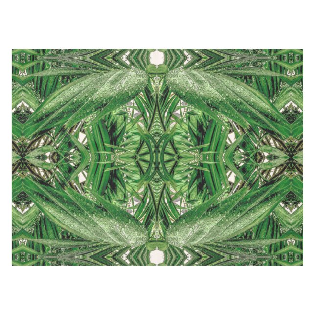Greens and Raindrops Pattern Tablecloth (Front (Horizontal))