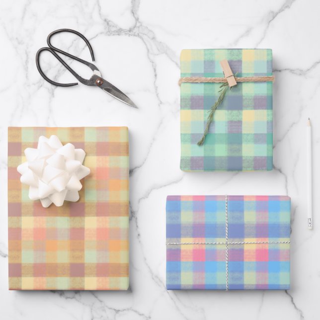 Greens Blues and Golds Plaid Wrapping Paper Sheet (Front)