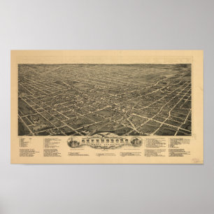 Greensboro N. Carolina 1891 Antique Panoramic Map Poster