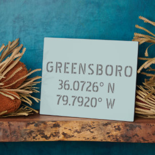 Greensboro NC Latitude and Longitude Coordinates Plaque