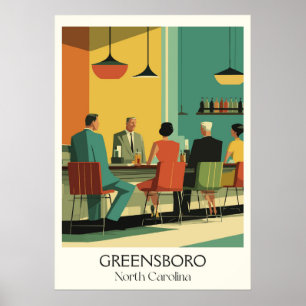 Greensboro NC Vintage Diner City Life Travel Art Poster